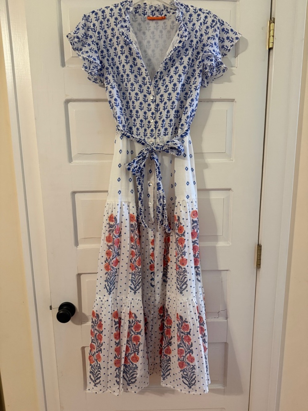 Oliphant White Dress with Blue Coral Motif
